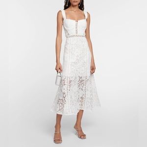 Self-Portrait Bustier Lace Midi Dress in White, UK Size 4 or 00 US